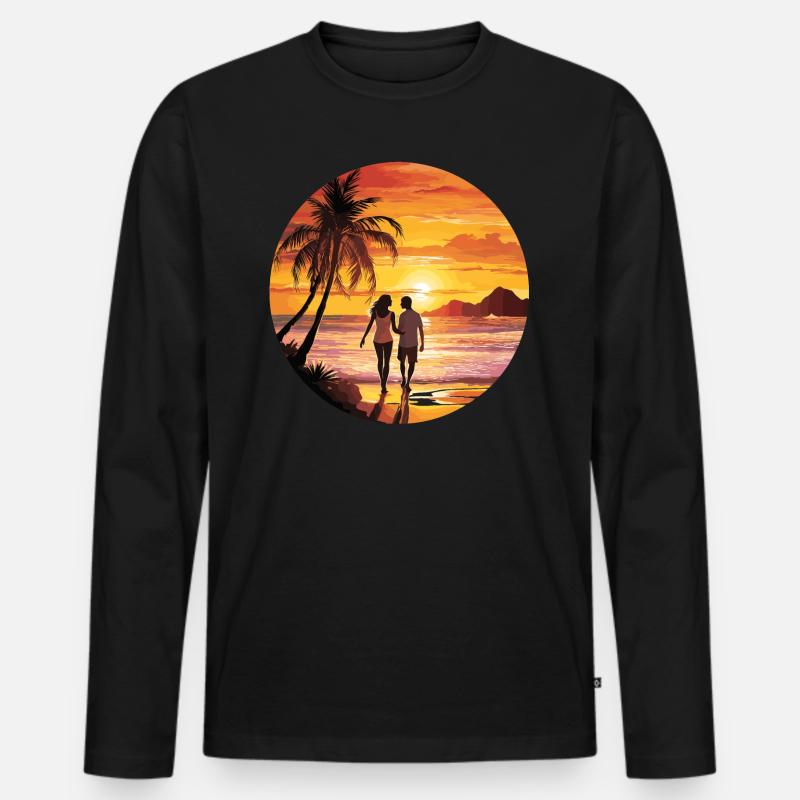 Strand Romantisches Paar - Männer Premium Bio Langarmshirt - Schwarz