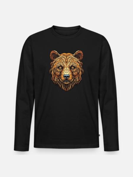 Grizzly Bear Face - Wilderness Emblem - Men's Premium Organic Long Sleeve Shirt - black