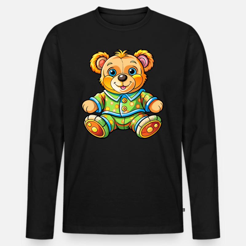 Teddy im Schlafanzug - Männer Premium Bio Langarmshirt - Schwarz