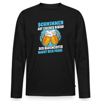 Schwimmen Auf Eigenes Risiko Bademeister Spruch - Männer Premium Bio Langarmshirt - Schwarz - Vorne - Nico (187cm)
