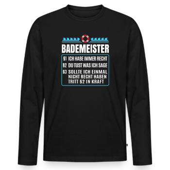 Bademeister Regeln Spruch Lustig Rettungsschwimmer - Männer Premium Bio Langarmshirt - Schwarz - Vorne - Nico (187cm)