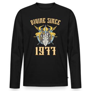 Viking God, divine since 1977 Anniversary 46 years - Men's Premium Organic Long Sleeve Shirt - black - Front - Nico (187cm)