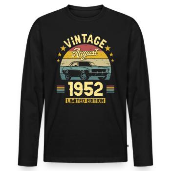 Vintage Août 1952 70 Ans Anniversaire - T-shirt manches longues Premium bio Homme - noir - Devant - Nico (187cm)