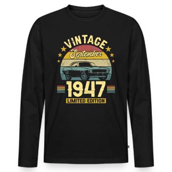 Vintage September 1947 75 years anniversary - Men's Premium Organic Long Sleeve Shirt - black - Front - Nico (187cm)