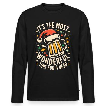 Dicton de Noël de la bière - T-shirt manches longues Premium bio Homme - noir - Devant - Nico (187cm)