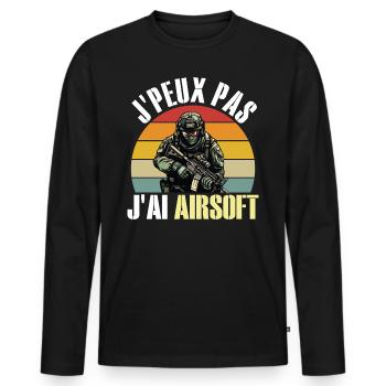 Je Peux Pas J'Ai Airsoft Humour Airsofteur - T-shirt manches longues Premium bio Homme - noir - Devant - Nico (187cm)
