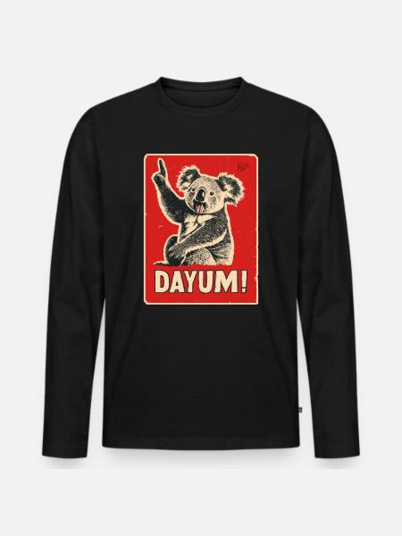 Koala raises his finger and says: Damn! - Men's Premium Organic Long Sleeve Shirt - black