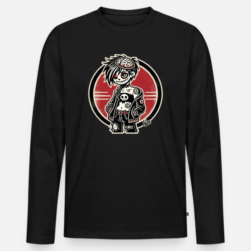 Cooles Emo-Zombie-Mädchen - Männer Premium Bio Langarmshirt - Schwarz