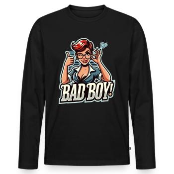 Ton professeur dit, pouce en l’air, mauvais garçon - T-shirt manches longues Premium bio Homme - noir - Devant - Nico (187cm)
