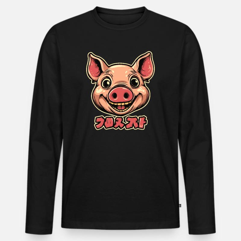 Fröhliches Schwein - Männer Premium Bio Langarmshirt - Schwarz