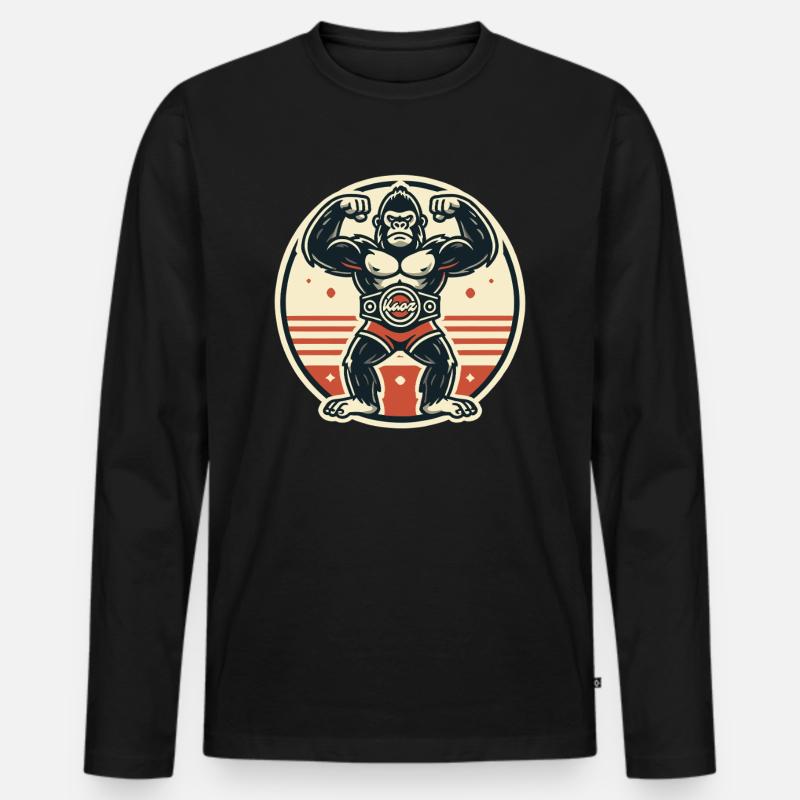 Starker Gorilla mit Champion-Gürtel - Männer Premium Bio Langarmshirt - Schwarz