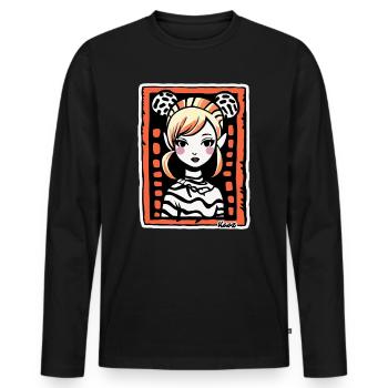 Stylized Cartoon Portrait – Artful Woman - Men's Premium Organic Long Sleeve Shirt - black - Front - Nico (187cm)