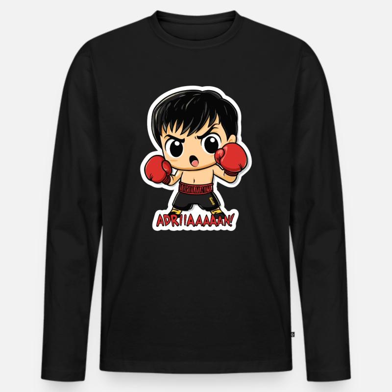 Chibi Boxer – Kampfgeist mit Kultzitat - Männer Premium Bio Langarmshirt - Schwarz