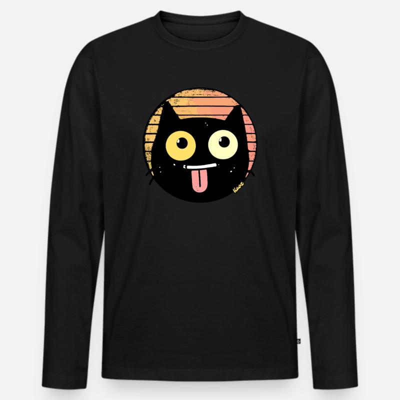 Freche Retro Katze - Männer Premium Bio Langarmshirt - Schwarz