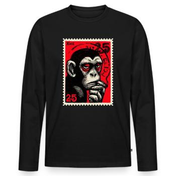 Cool monkey on postage stamp - Men's Premium Organic Long Sleeve Shirt - black - Front - Nico (187cm)