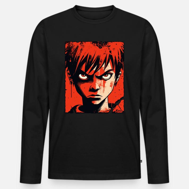 Wütender Junge im roten Comic-Stil - Männer Premium Bio Langarmshirt - Schwarz