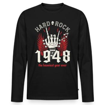 Born in 1948 Musician Party 75 Years Anniversary - Men's Premium Organic Long Sleeve Shirt - black - Front - Nico (187cm)