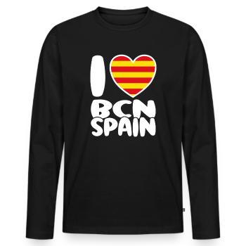I Love Barcelona avec le drapeau catalan - T-shirt manches longues Premium bio Homme - noir - Devant - Nico (187cm)