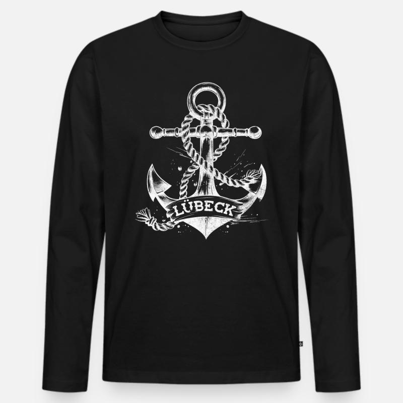 Lübeck Anker - Männer Premium Bio Langarmshirt - Schwarz