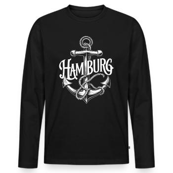 Hamburg Anker Design - Männer Premium Bio Langarmshirt - Schwarz - Vorne - Nico (187cm)