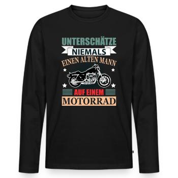 Motorrad Rentner Geschenk Lustig Herren Spruch - Männer Premium Bio Langarmshirt - Schwarz - Vorne - Nico (187cm)