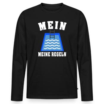 Pool Regeln Spruch Schwimmbecken - Männer Premium Bio Langarmshirt - Schwarz - Vorne - Nico (187cm)
