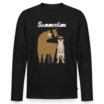 Été été lama suricate cadeau vacances - T-shirt manches longues Premium bio Homme - noir - Devant - Nico (187cm)