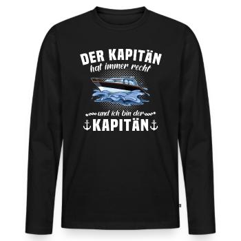 Kapitän Spruch hat recht Geschenk Motorboot - Männer Premium Bio Langarmshirt - Schwarz - Vorne - Nico (187cm)