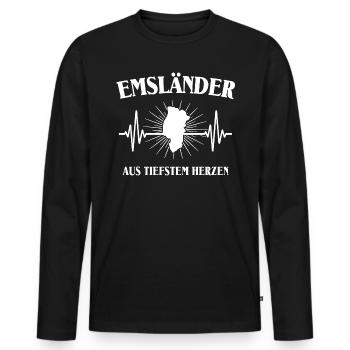 Emsländer Emsland EKG Herzlinie Geschenk - Männer Premium Bio Langarmshirt - Schwarz - Vorne - Nico (187cm)
