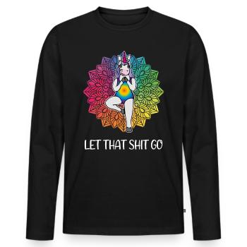 Funny Yoga Unicorn Saying Mandala Gift - Men's Premium Organic Long Sleeve Shirt - black - Front - Nico (187cm)