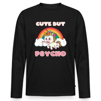 Mignon mais Psycho Licorne - T-shirt manches longues Premium bio Homme - noir - Devant - Nico (187cm)