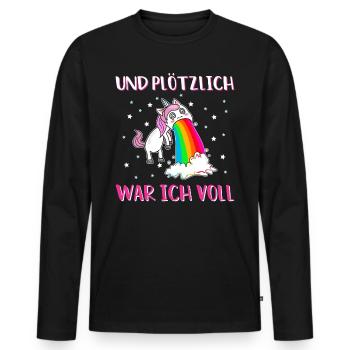 Und plötzlich war ich voll | Kotzendes Einhorn - Männer Premium Bio Langarmshirt - Schwarz - Vorne - Nico (187cm)