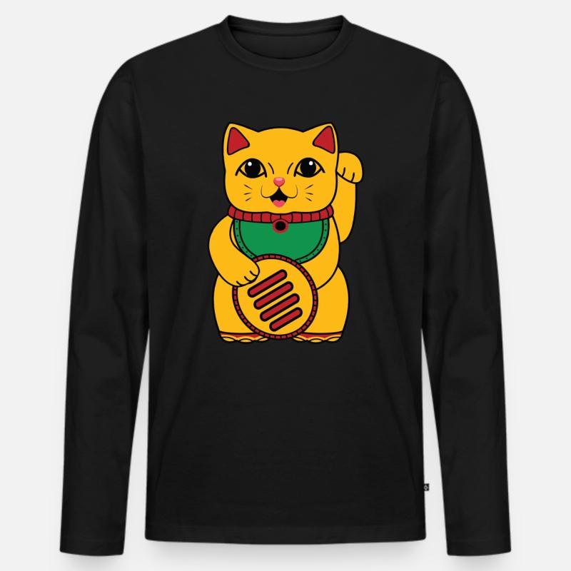 Winkekatze - Männer Premium Bio Langarmshirt - Schwarz