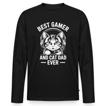 Gamer Disant Papa Chats Drôle Gaming Cadeau - T-shirt manches longues Premium bio Homme - noir - Devant - Nico (187cm)