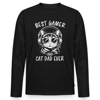 Gamer Disant Papa Chats Drôle Gaming Cadeau - T-shirt manches longues Premium bio Homme - noir - Devant - Nico (187cm)