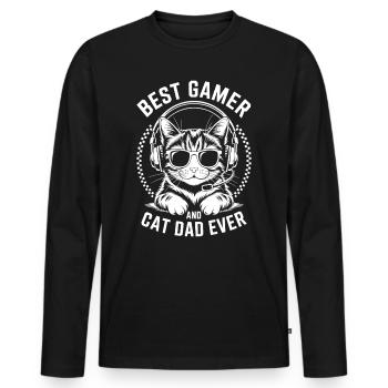 Gamer Disant Papa Chats Drôle Gaming Cadeau - T-shirt manches longues Premium bio Homme - noir - Devant - Nico (187cm)