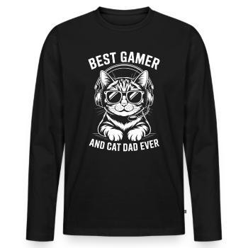 Gamer Disant Papa Chats Drôle Gaming Cadeau - T-shirt manches longues Premium bio Homme - noir - Devant - Nico (187cm)