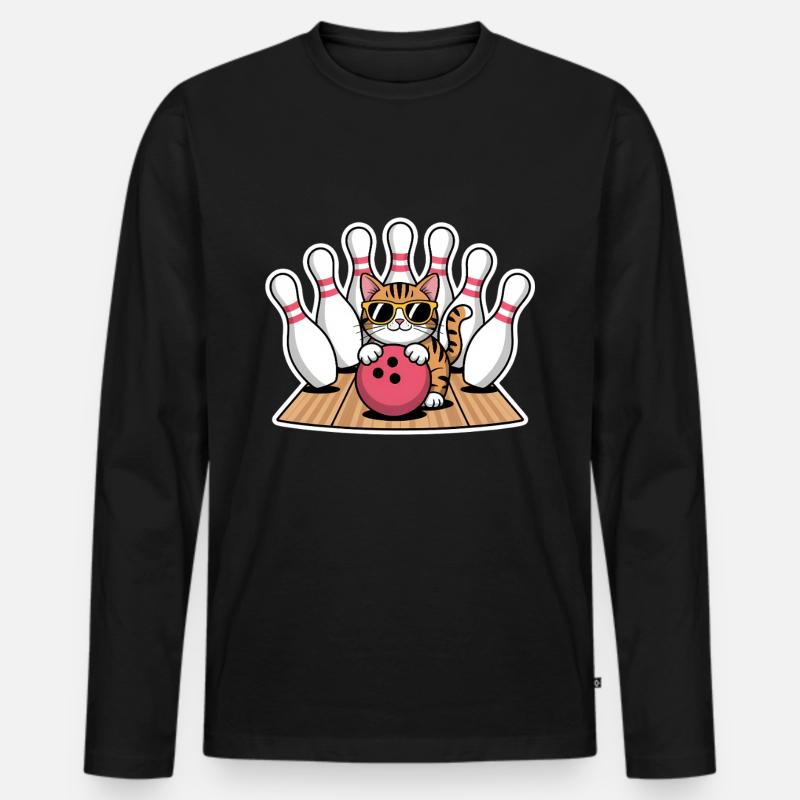 Bowling Spruch Katzen Lustiges Bowling Geschenk - Männer Premium Bio Langarmshirt - Schwarz