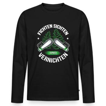 Holzfäller T-Shirt Fichten sichten und vernichten - Männer Premium Bio Langarmshirt - Schwarz - Vorne - Nico (187cm)