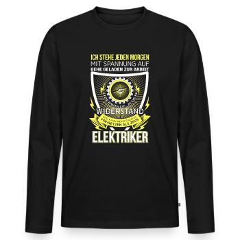 Electrician I get up every morning with excitement - Men's Premium Organic Long Sleeve Shirt - black - Front - Nico (187cm)