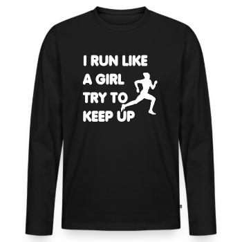 Je cours comme une fille, essaye et continue - T-shirt manches longues Premium bio Homme - noir - Devant - Nico (187cm)