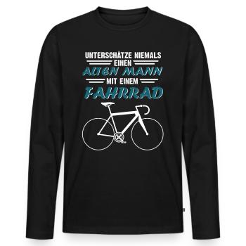 Unterschätze niemals einen alten Mann mit Fahrrad - Männer Premium Bio Langarmshirt - Schwarz - Vorne - Nico (187cm)