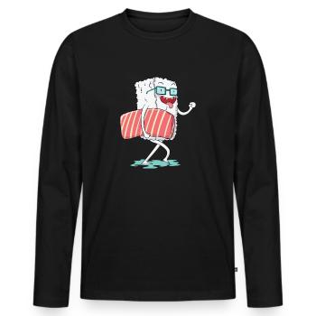 Riz à sushi au saumon nigiri - T-shirt manches longues Premium bio Homme - noir - Devant - Nico (187cm)