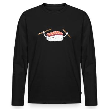 wütender Nigiri Sushi - Männer Premium Bio Langarmshirt - Schwarz - Vorne - Nico (187cm)