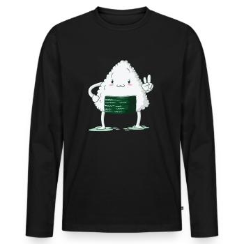 Onigiri zeigt Peace Zeichen - Männer Premium Bio Langarmshirt - Schwarz - Vorne - Nico (187cm)