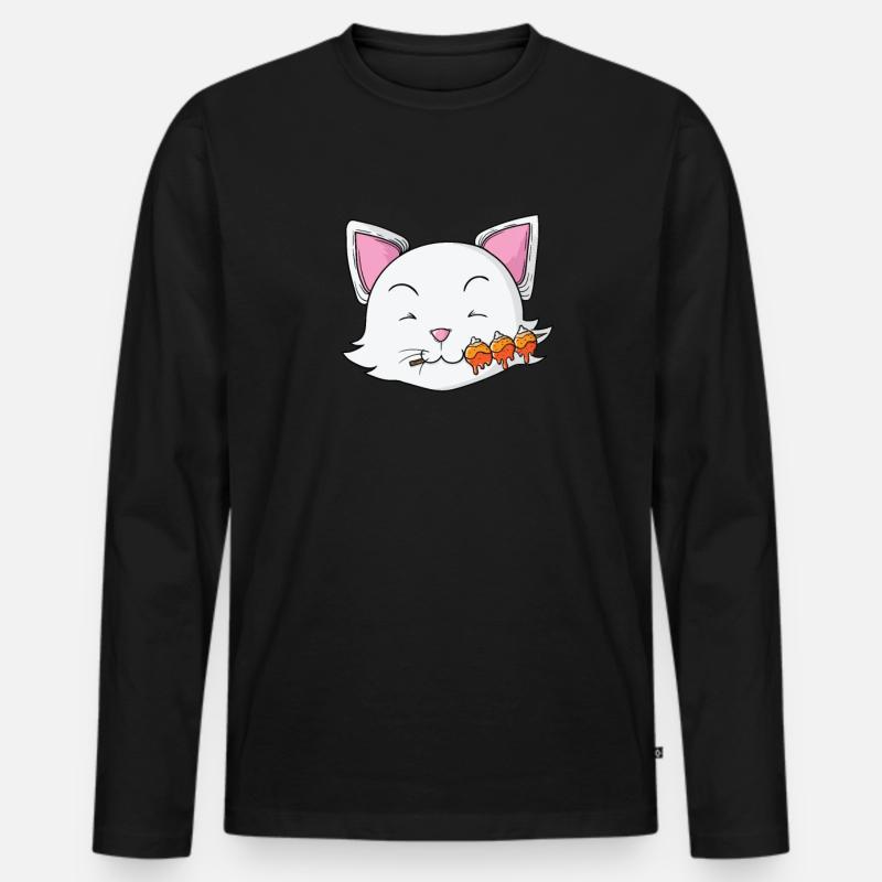 Cat eats dango rice dumplings - Men's Premium Organic Long Sleeve Shirt - black