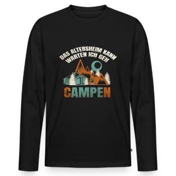 Das Altersheim kann warten ich geh Campen - Männer Premium Bio Langarmshirt - Schwarz - Vorne - Nico (187cm)