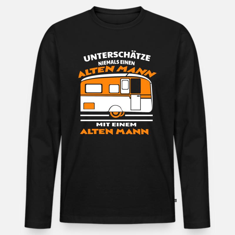 Unterschätze niemals einen alten Mann mit Wohnwage - Männer Premium Bio Langarmshirt - Schwarz
