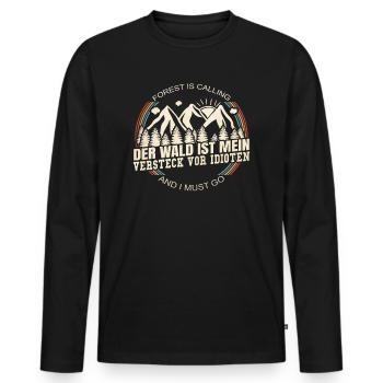 Der Wald ist mein Versteck for Idioten - Männer Premium Bio Langarmshirt - Schwarz - Vorne - Nico (187cm)