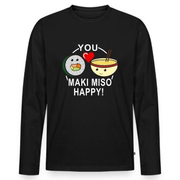 You Maki Miso Happy - Men's Premium Organic Long Sleeve Shirt - black - Front - Nico (187cm)